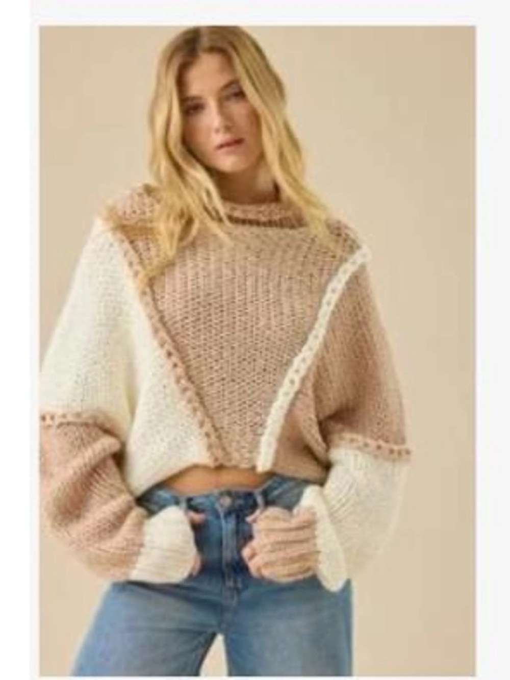 Altar'd State sweater Two-Tone Knit Sweater in Beige and Cream size Large - Picture 11 of 11